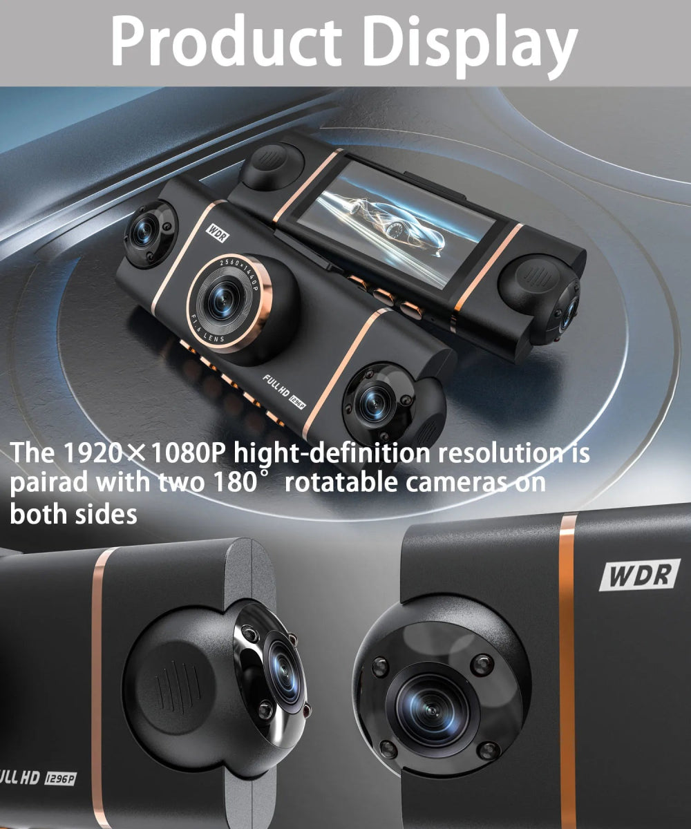 4 - Kanal Auto Dashcam 1080P - Komplett - Set mit Rückkamera, WLAN + Hardwire Kit + 128GB SD - Karte - CarWorlds GmbH