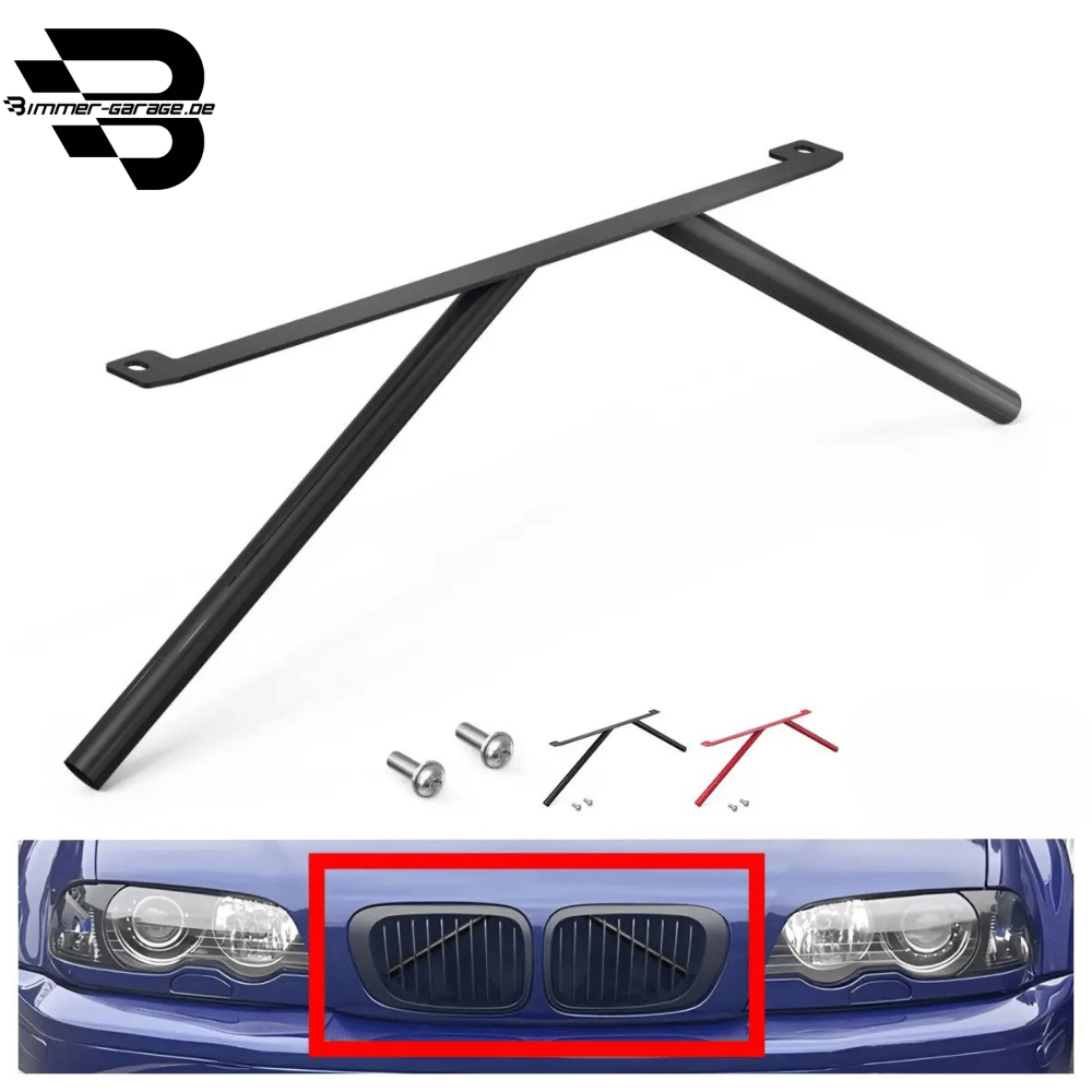 Nieren Einbau Streben für BMW E46 – Frontversteifung für alle Modelle (Limousine, Coupé, Cabrio, Touring) – Schwarz oder Rot – Tuning Zubehör
