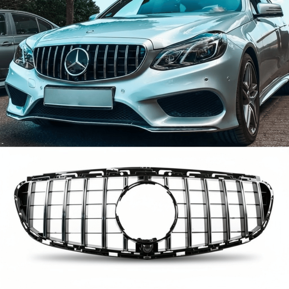 Kühlergrill Chrom mit Chromstreben - Passend für Panamericana GT Mercedes E-Klasse W212 S212 Facelift 2013-2016 + Distronic Aussparung