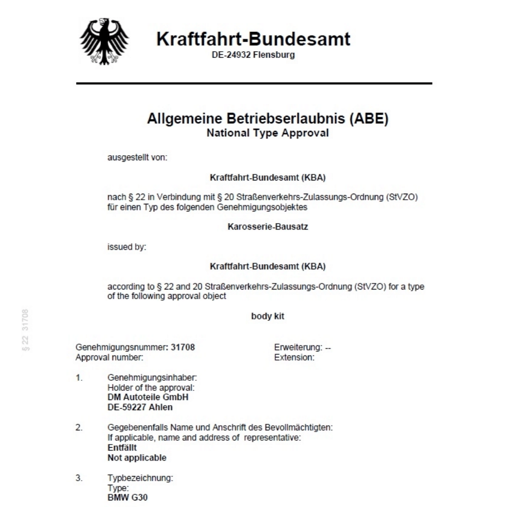 Sport-Performance side skirts glossy black + foil attachments fits for BMW G30 G31 M-Package with ABE