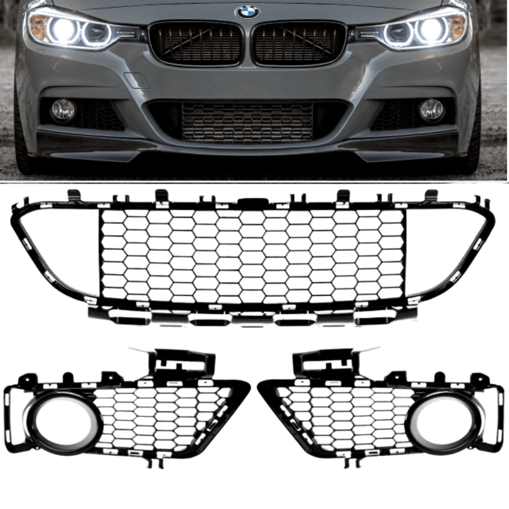 Puskurin säleikkö SET 3-osainen musta kiiltävä Shadow Line sopii BMW F30 F31 M-Package / Performance 11-19