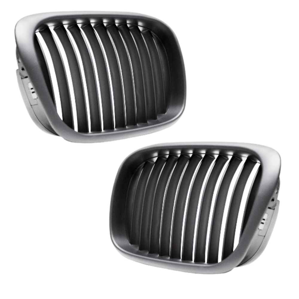 2x Grill Kühlergrill Schwarz Seidenmatt passend für BMW 5er E39 + M M5 95-03