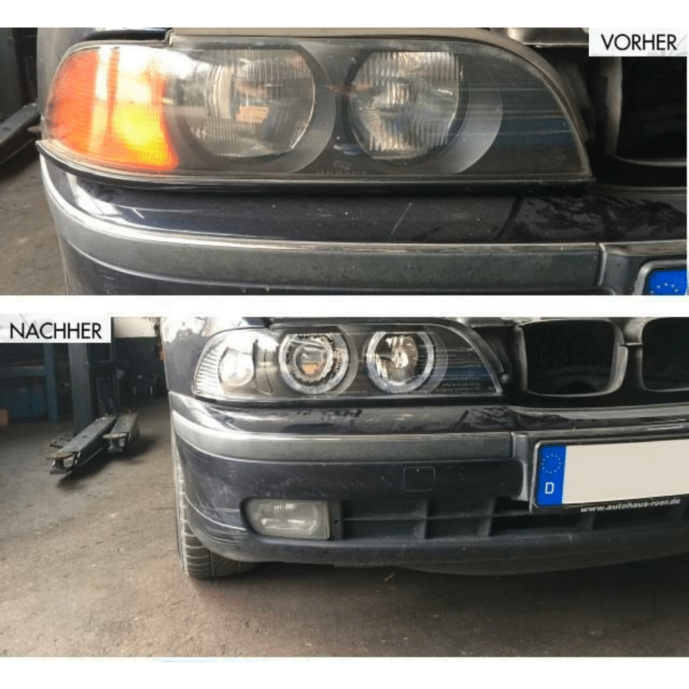 2x SCHEINWERFER Angel Eyes Schwarz passt BMW E39 95-00 H7/H7+Blinker Weiß+Motor