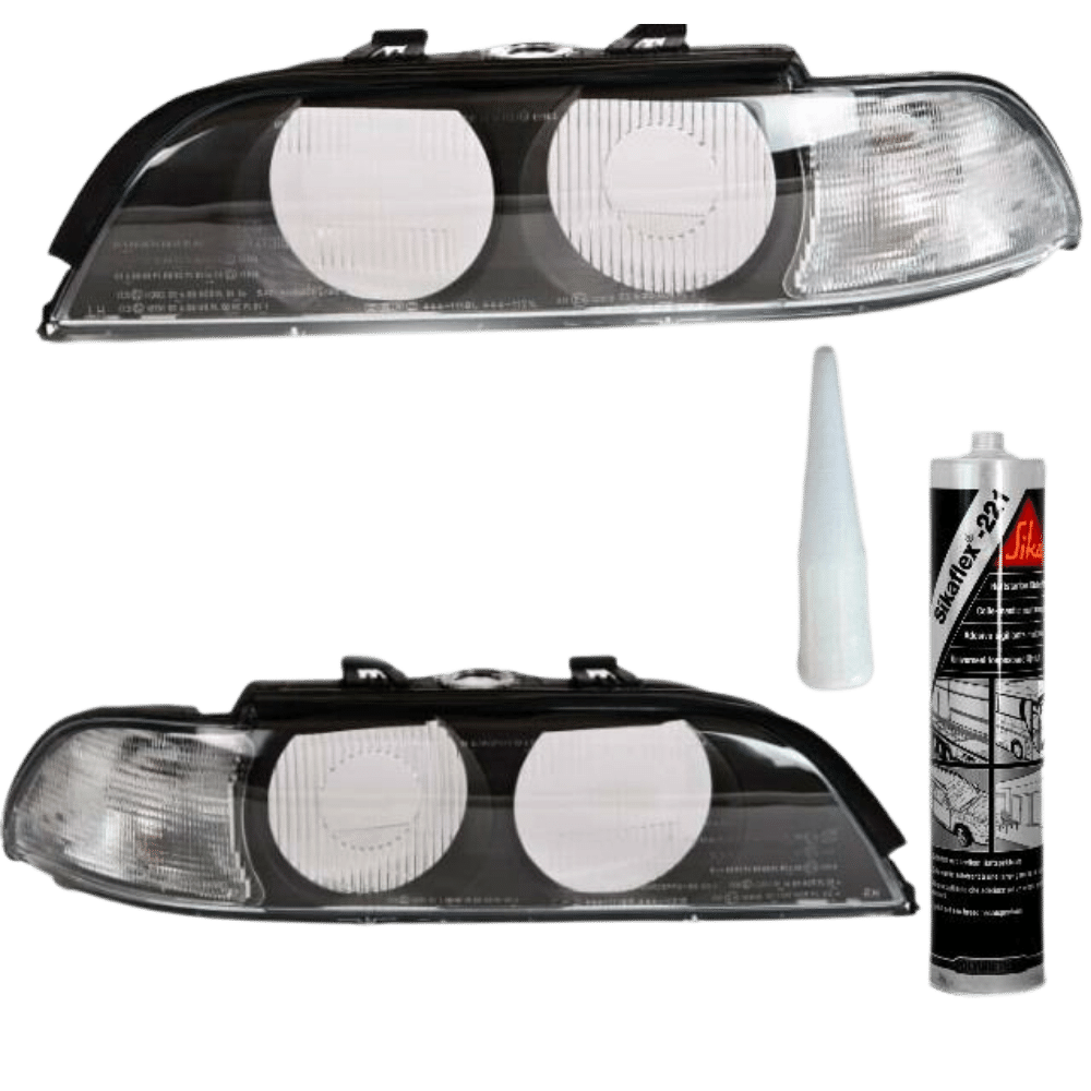 2x Scheinwerfer Gehäuse Glas +Blinker Weiß passt für BMW 5er E39 Vorfacelift 95-00+SIKAFLEX