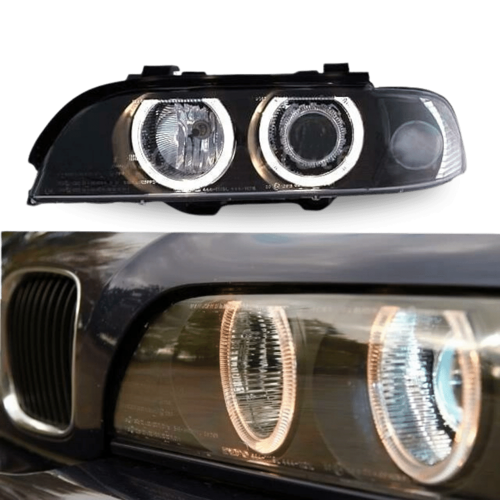 2x SCHEINWERFER Angel Eyes Schwarz passt BMW E39 95-00 H7/H7+Blinker Weiß+Motor