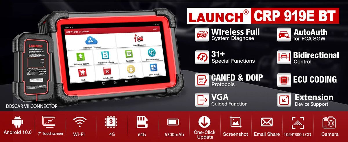 LAUNCH X431 CRP919E BT OBD2 Diagnosegerät – Profi-Scanner mit bidirektionaler Steuerung, 31+ Reset & CAN FD