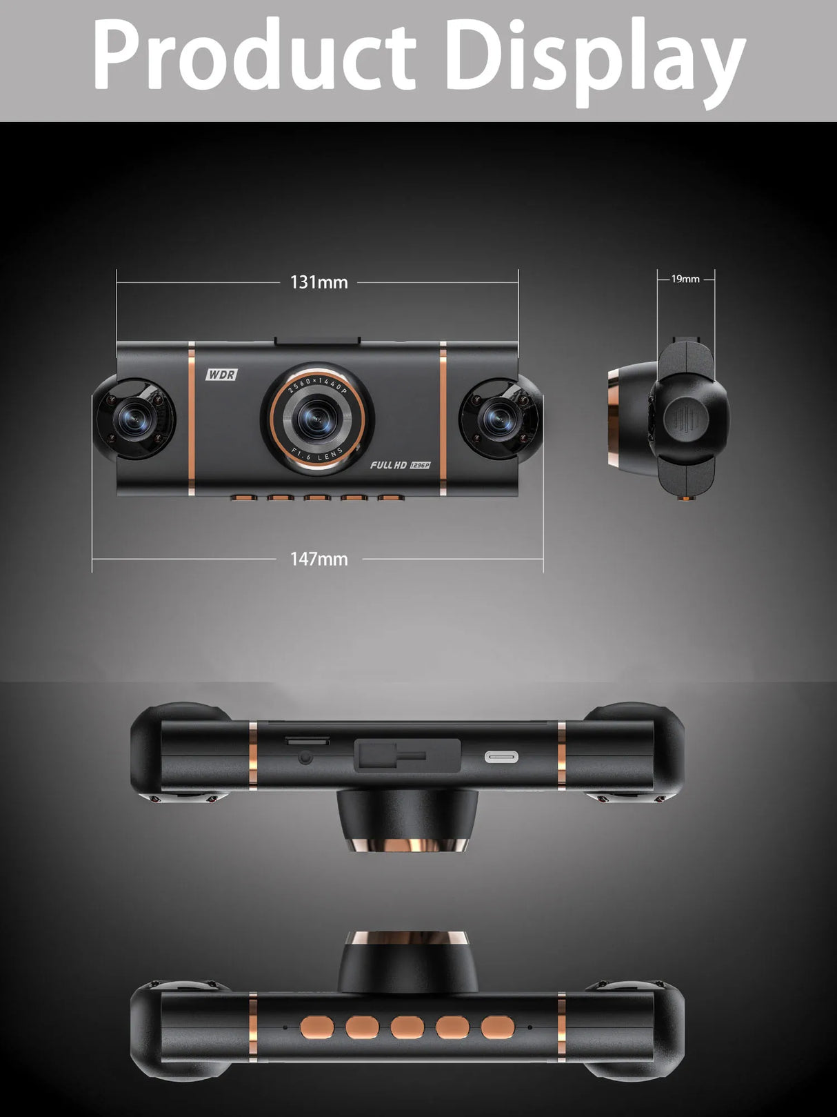 4-Kanal Auto Dashcam 1080P - Komplett-Set mit Rückkamera, WLAN + Hardwire Kit + 128GB SD-Karte