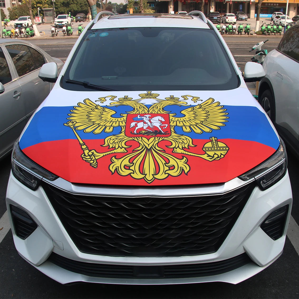 Motorhaubenflagge Russland – Russland Flagge für die Motorhaube | faltenfrei & lackschonend
