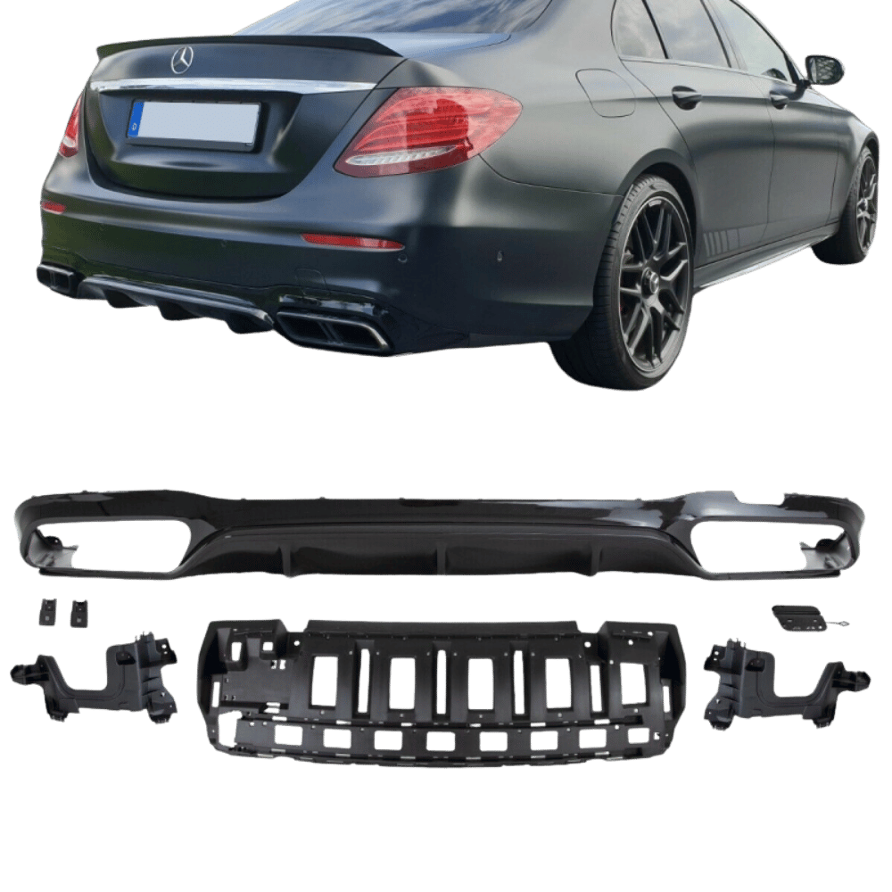 SET Heckdiffusor Schwarz Hochglanz - Passend für Mercedes E-Klasse W213 Limousine AMG-Line 2016+
