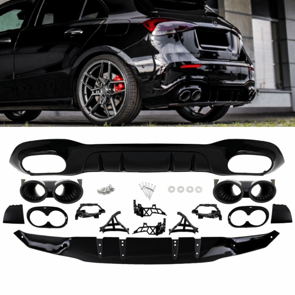 Performance Heckdiffusor Set + Blenden Schwarz - Passend für Mercedes A-Klasse W177 Hatchback