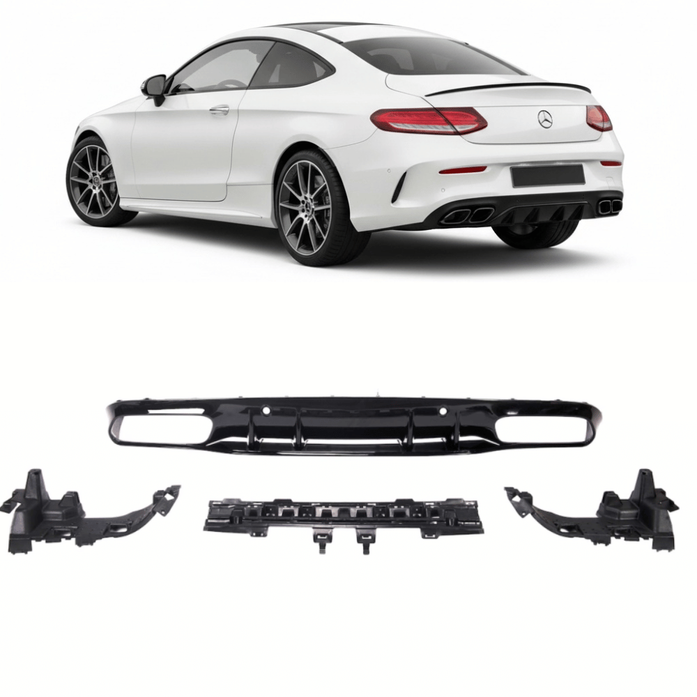 Sport-Heckdiffusor Schwarz glänzend für Mercedes C-Klasse C205 Coupe / A205 Cabrio Facelift AMG-Line (2018-2023)