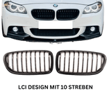 2x Kühlergrill Grill Schwarz Glanz Klavierlack 10 Streben LCI Design passend für BMW F10 F11 auch M M5 - CarWorlds GmbH