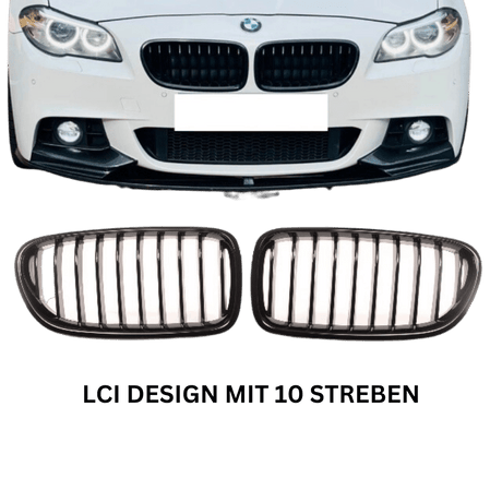2x Kühlergrill Grill Schwarz Glanz Klavierlack 10 Streben LCI Design passend für BMW F10 F11 auch M M5 - CarWorlds GmbH