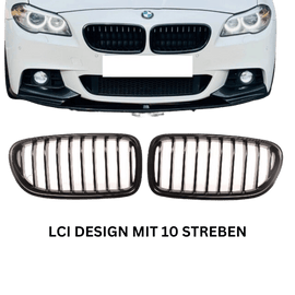2x Kühlergrill Grill Schwarz Glanz Klavierlack 10 Streben LCI Design passend für BMW F10 F11 auch M M5 - CarWorlds GmbH