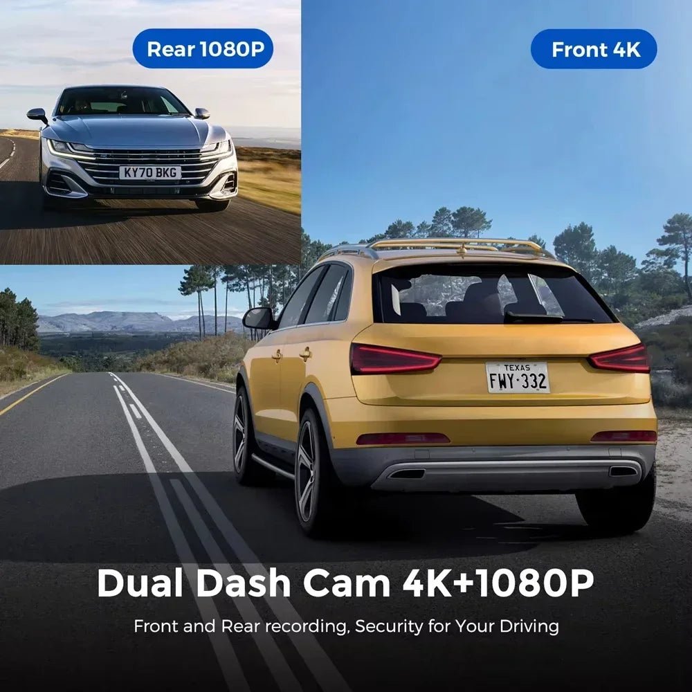 3 - Kanal Auto Dashcam 4K - Front/Innen/Rück Überwachung mit GPS & WLAN + Hardwire Kit - CarWorlds GmbH