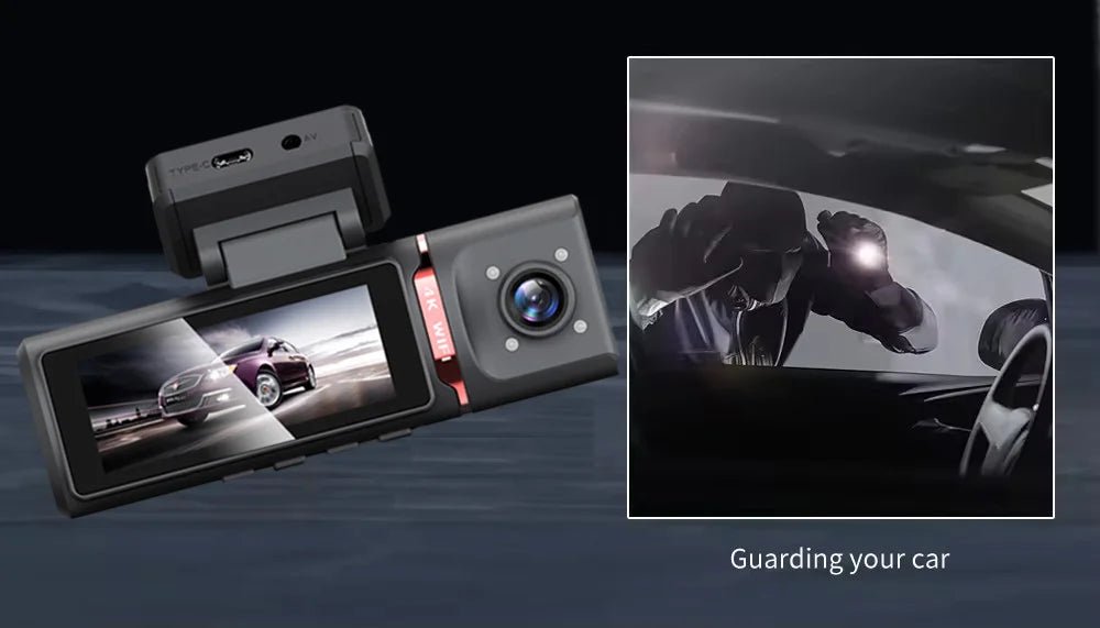 3 - Kanal Auto Dashcam 4K - Front/Innen/Rück Überwachung mit GPS & WLAN + Hardwire Kit - CarWorlds GmbH