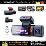 3-Kanal Auto Dashcam 4K - Front/Innen/Rück Überwachung mit GPS & WLAN + Hardwire Kit