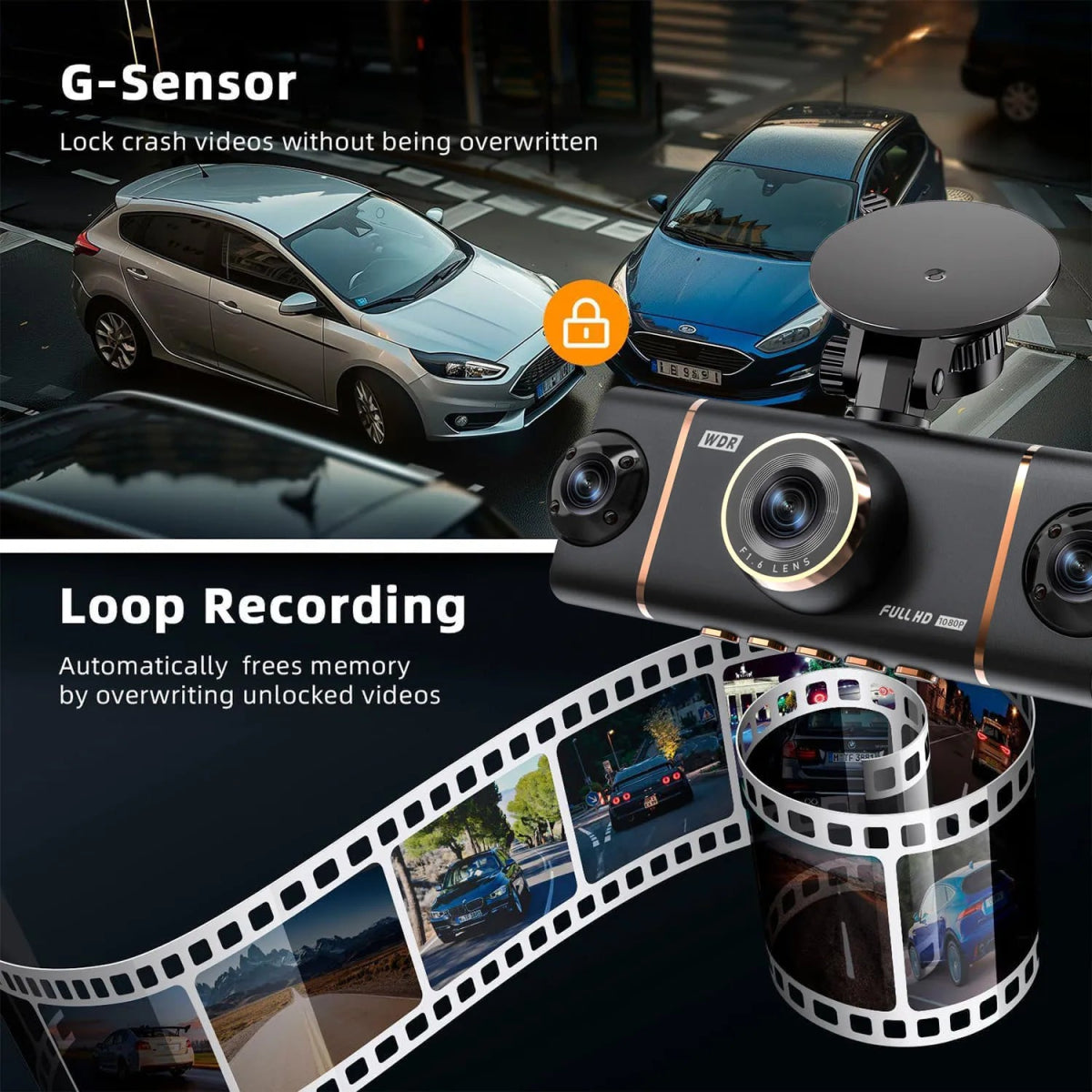 4 - Kanal Auto Dashcam 1080P - Komplett - Set mit Rückkamera, WLAN + Hardwire Kit + 128GB SD - Karte - CarWorlds GmbH