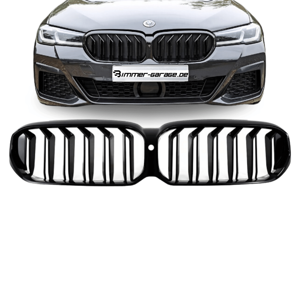 Sport Doppelsteg Kühlergrill schwarz passt für BMW 5er G30 G31 LCI Facelift mit Frontkamera