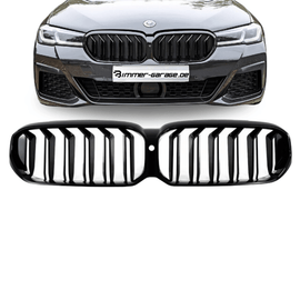 Sport Doppelsteg Kühlergrill schwarz passt für BMW 5er G30 G31 LCI Facelift mit Frontkamera
