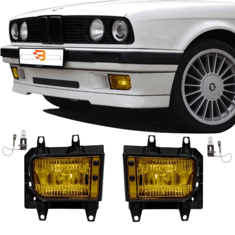 Nebelscheinwerfer SET Gelb + H3 Birnen passend für BMW E30 Facelift ab 1987