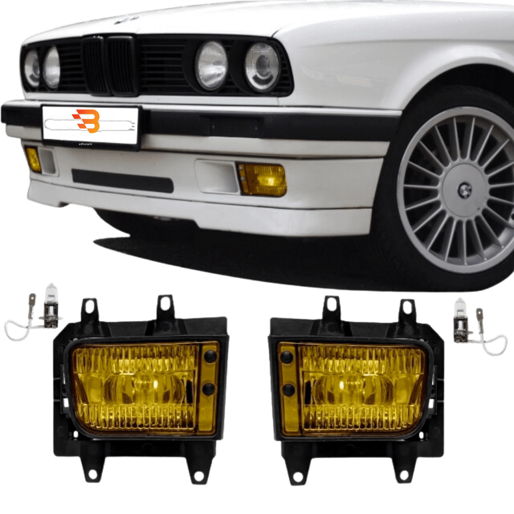 Fog light SET yellow + H3 bulbs suitable for BMW E30 Facelift from 1987