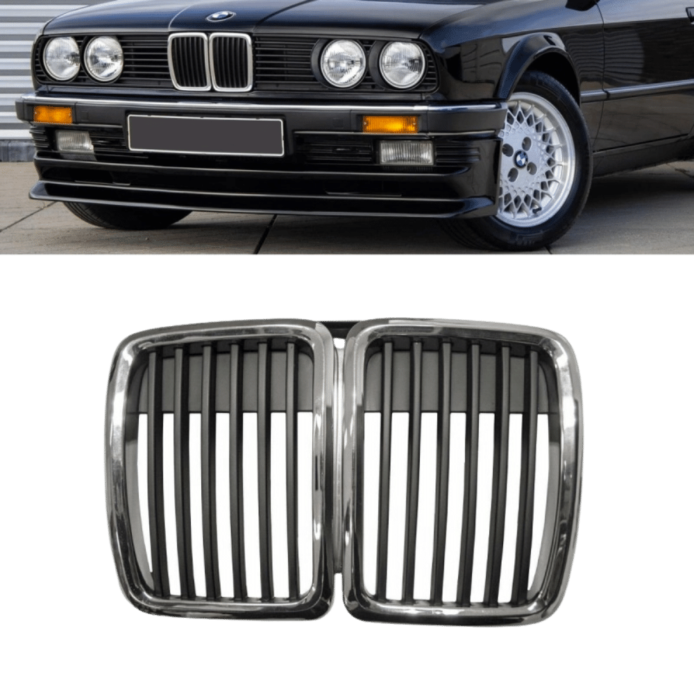 2x Grill Kühlergitter Kühlergrill Chrom Schwarz passt für ALLE BMW 3er E30 82-94