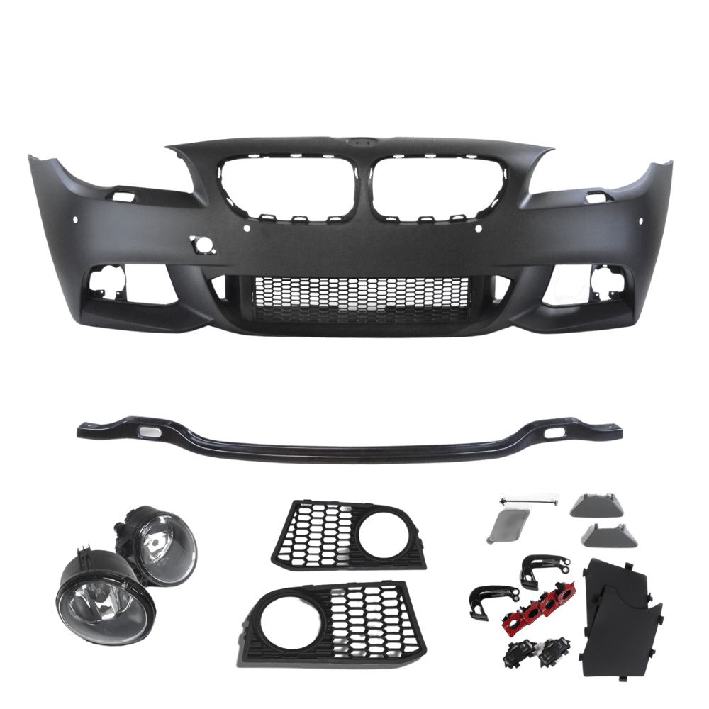 Front bumper in sports design with PDC holes, SRA and fog lights suitable for 5 Series F10 Sedan built 01.2010-06.2015 and F11 Touring built 04.2010-