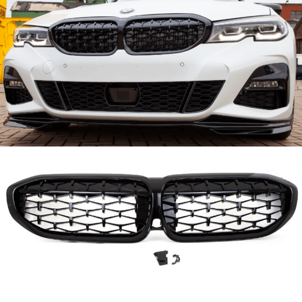 Set Diamond Honeycomb Grill Radiator Grill Black Gloss Sport sopii BMW 3 Series G20 G21