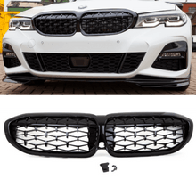 Laden Sie das Bild in den Galerie-Viewer, Set Diamant Wabengrill Kühlergril Schwarz Glanz Sport passt für BMW 3er G20 G21