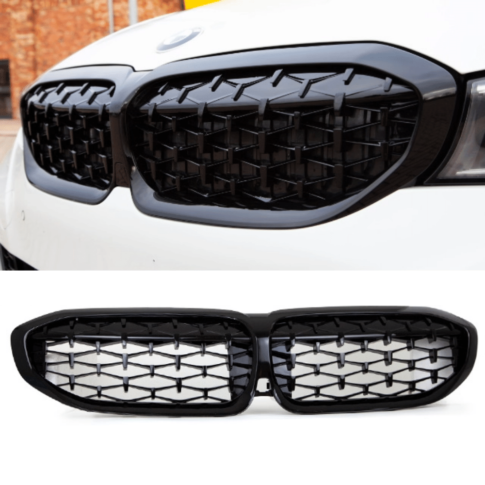 Set Diamond Honeycomb Grill Radiator Grill Black Gloss Sport sopii BMW 3 Series G20 G21