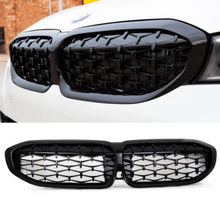 Laden Sie das Bild in den Galerie-Viewer, Set Diamant Wabengrill Kühlergril Schwarz Glanz Sport passt für BMW 3er G20 G21