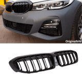 Set Doppelsteg Kühlergrill schwarz Glanz passt für den BMW 3er G20 G21 ab 2019 auch für Kamera + ABE