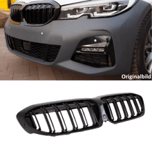Laden Sie das Bild in den Galerie-Viewer, Set Doppelsteg Kühlergrill schwarz Glanz passt für den BMW 3er G20 G21 ab 2019 auch für Kamera + ABE