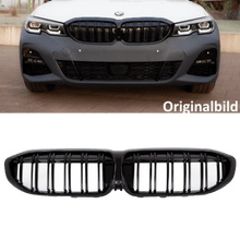 Laden Sie das Bild in den Galerie-Viewer, Set Doppelsteg Kühlergrill schwarz Glanz passt für den BMW 3er G20 G21 ab 2019 auch für Kamera + ABE