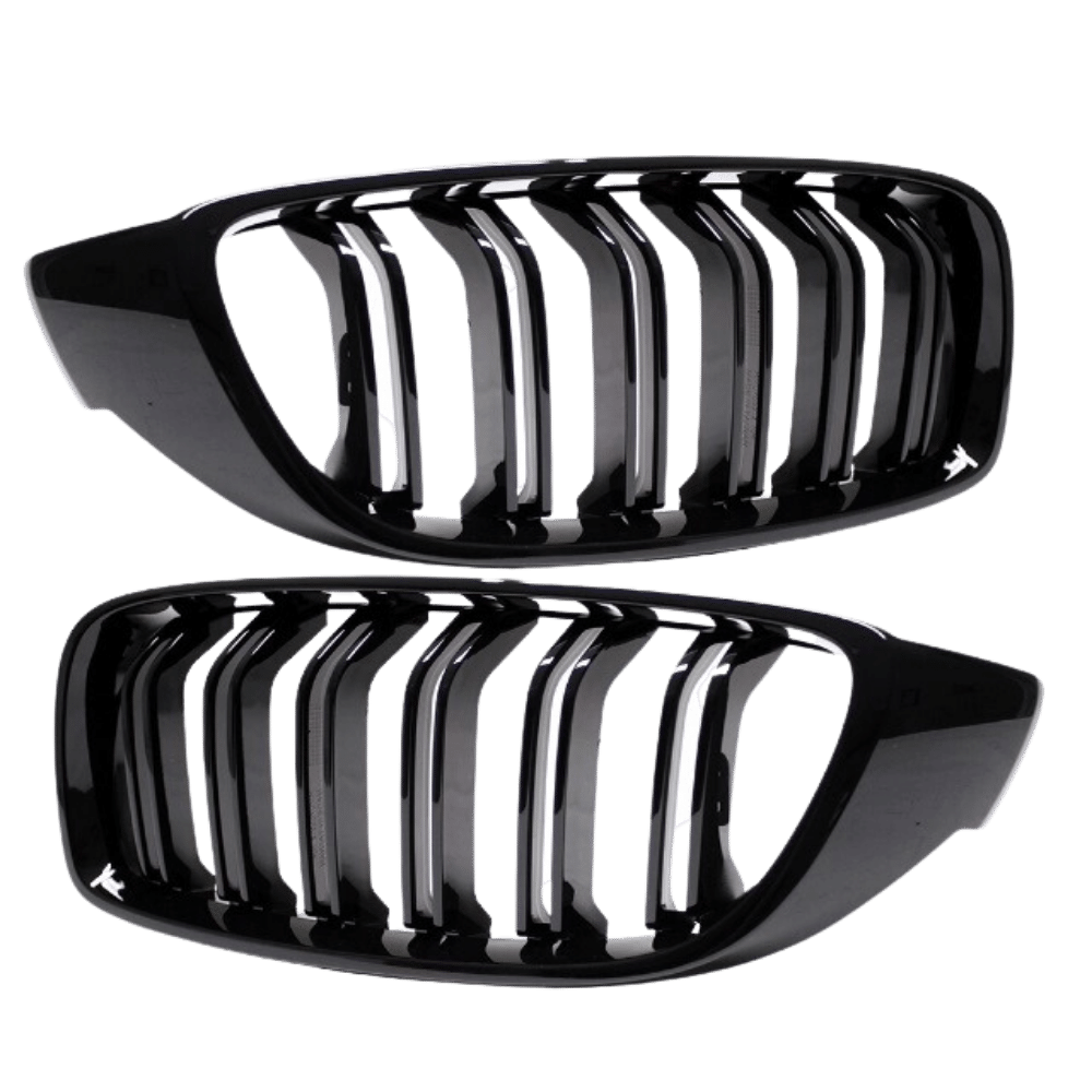 2x Kühlergrill Schwarz Glanz Doppelsteg +Emblemhalter passend für BMW 4er F32 F33 F36 auch M4 + M alle Modelle