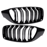 2x Kühlergrill Schwarz Glanz Doppelsteg +Emblemhalter passend für BMW 4er F32 F33 F36 auch M4 + M alle Modelle