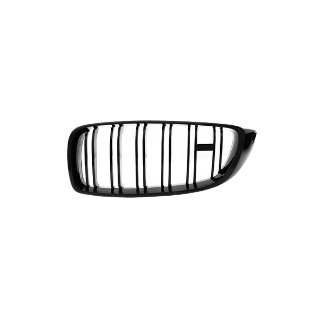 2x Radiator Grille Black Gloss Double Bar + Emblem Holder suitable for BMW 4 Series F32 F33 F36 also M4 + M all models