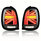 Mini F55 F56 F57 LED Rückleuchten Smoke Schwarz mit dynamischem Blinker (2014–2020) – Union Jack Lightbar, Plug & Play, E‑Prüfzeichen