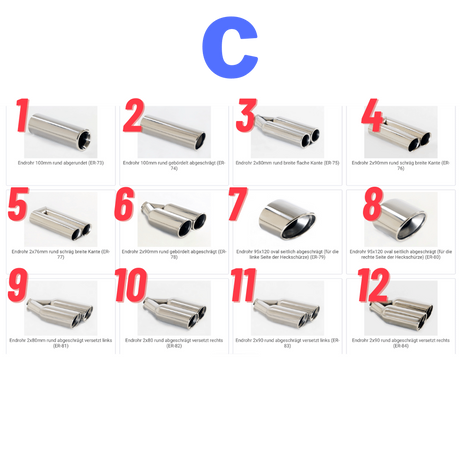 Endrohrauswahl für die FMS-Auspuffanlagen / NUR BEIM KAUF DAZU BUCHBAR