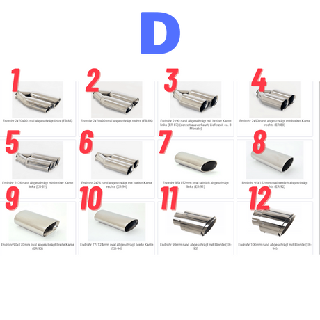 Endrohrauswahl für die FMS-Auspuffanlagen / NUR BEIM KAUF DAZU BUCHBAR