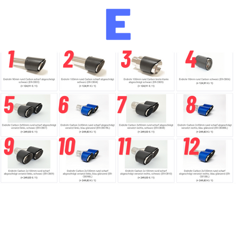 Endrohrauswahl für die FMS-Auspuffanlagen / NUR BEIM KAUF DAZU BUCHBAR