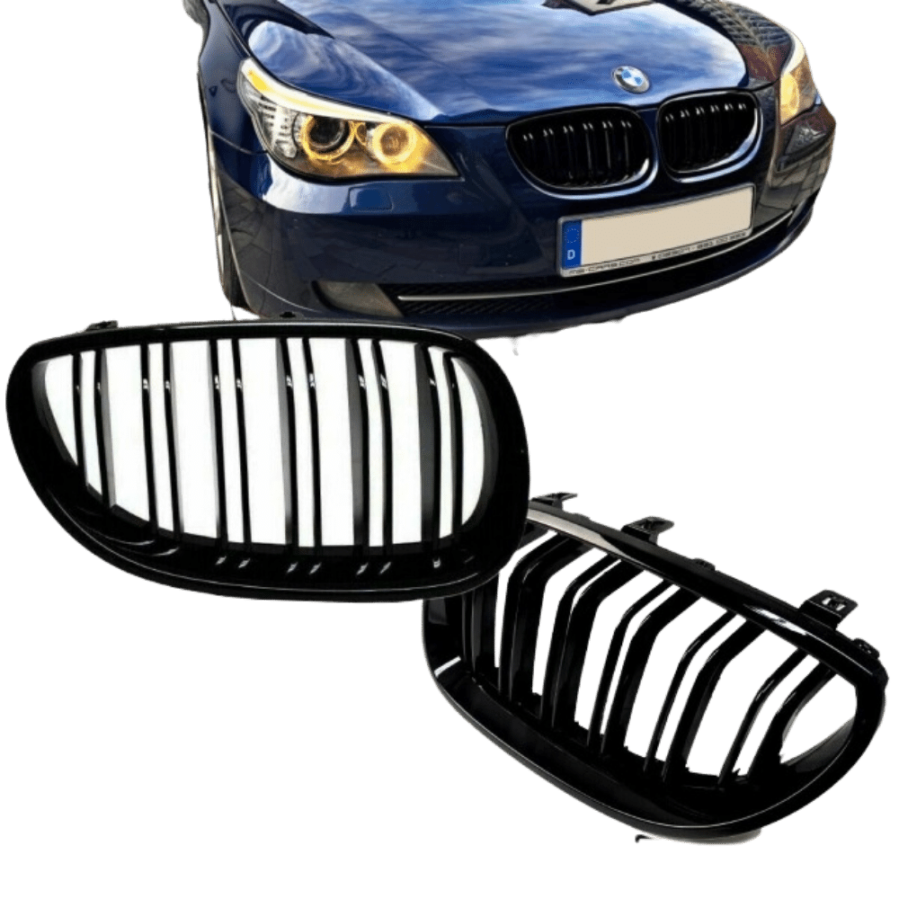 SET Kühlergrill Schwarz Hochglanz Doppelsteg passend für BMW 5er E60 E61 + M M5