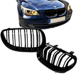 SET Kühlergrill Schwarz Hochglanz Doppelsteg passend für BMW 5er E60 E61 + M M5