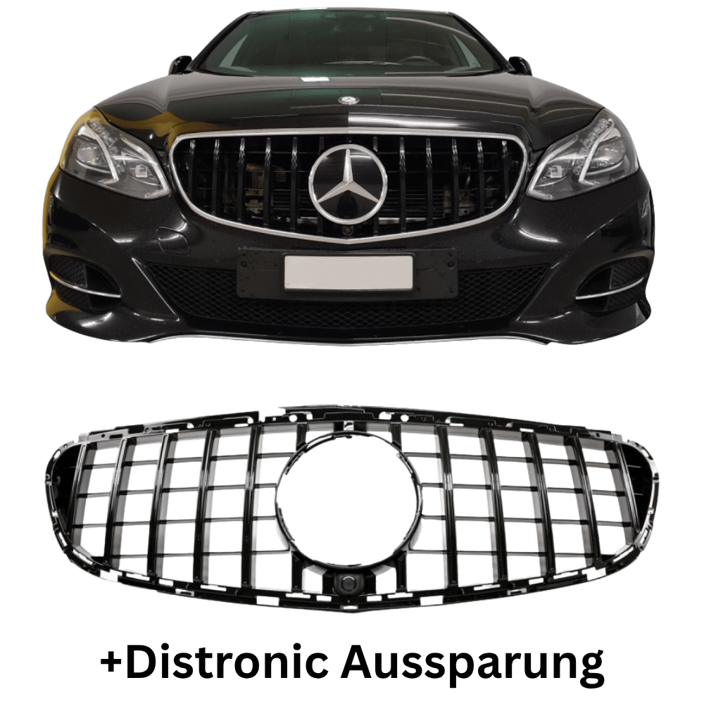 Kühlergrill Schwarz Sport - Passend für Panamericana GT Mercedes E-Klasse W212 S212 Facelift 2013-2016 + Distronic Aussparung