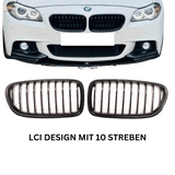 2x Kühlergrill Grill Schwarz Glanz Klavierlack 10 Streben LCI Design passend für BMW F10 F11 auch M M5