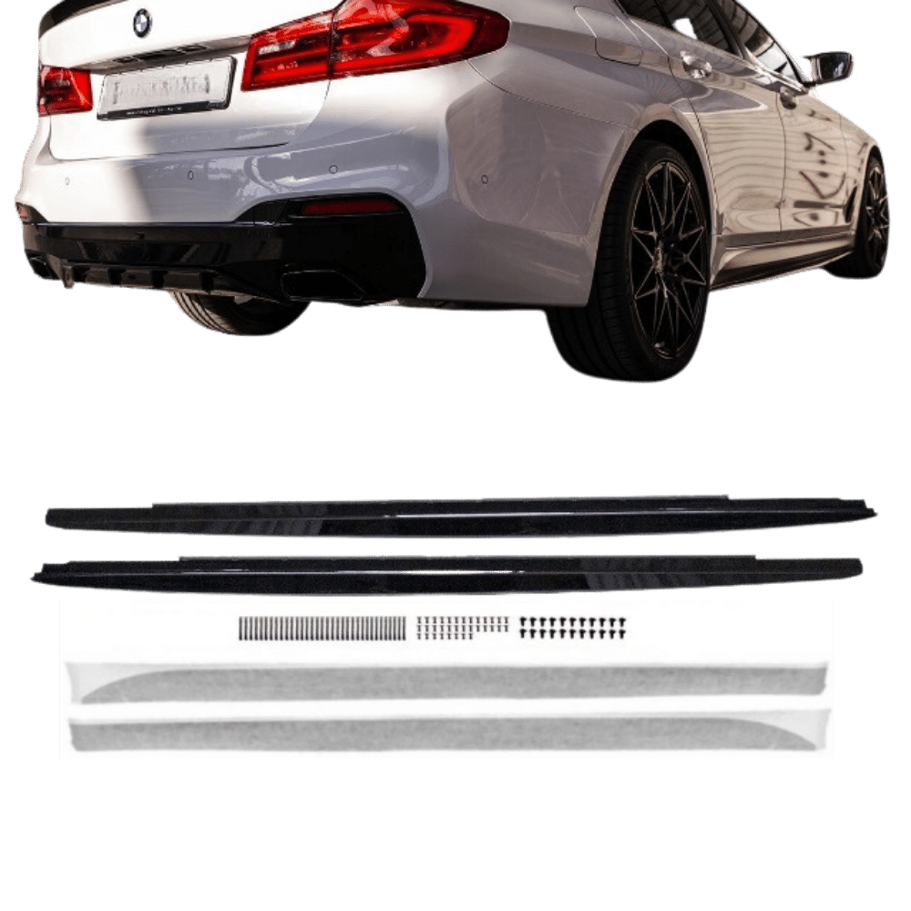 Sport-Performance Seitenschweller Schwarz glänzend lackiert +Folie Ansätze passt für BMW G30 G31 M-Paket mit ABE