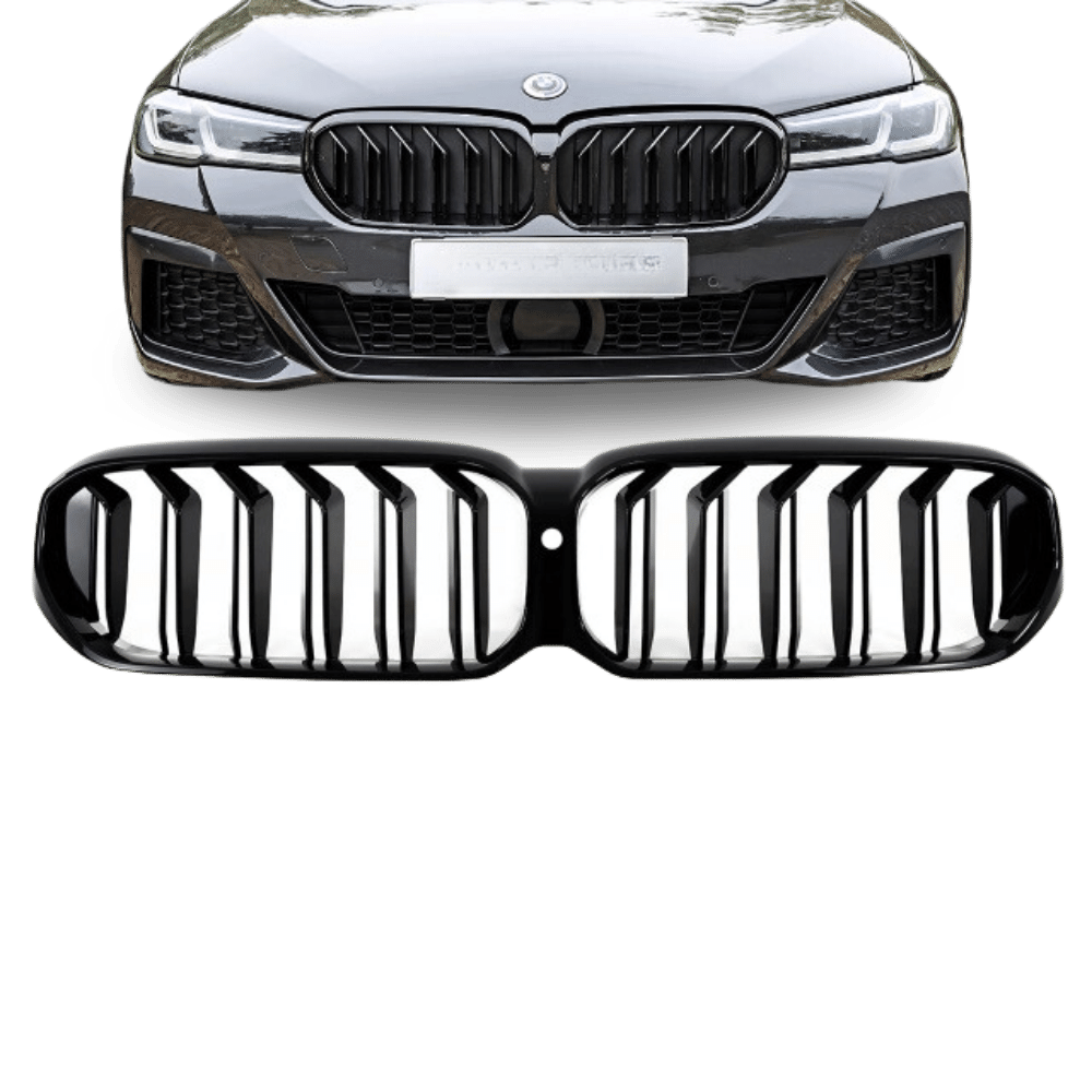 Sport Doppelsteg Kühlergrill schwarz passt für BMW 5er G30 G31 LCI Facelift mit Frontkamera