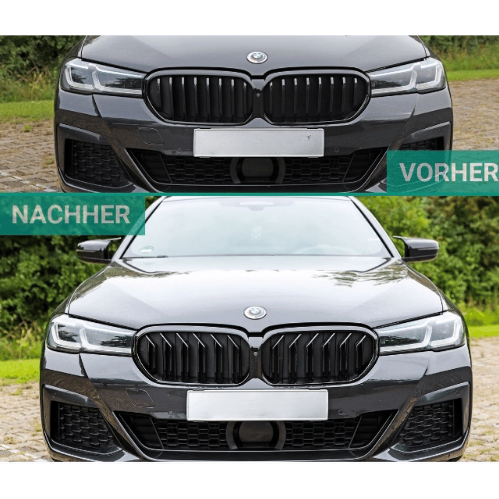 Sport Doppelsteg Kühlergrill schwarz passt für BMW 5er G30 G31 LCI Facelift mit Frontkamera