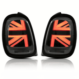 Mini F55 F56 F57 LED Rückleuchten Smoke Schwarz mit dynamischem Blinker (2014–2020) – Union Jack Lightbar, Plug & Play, E‑Prüfzeichen